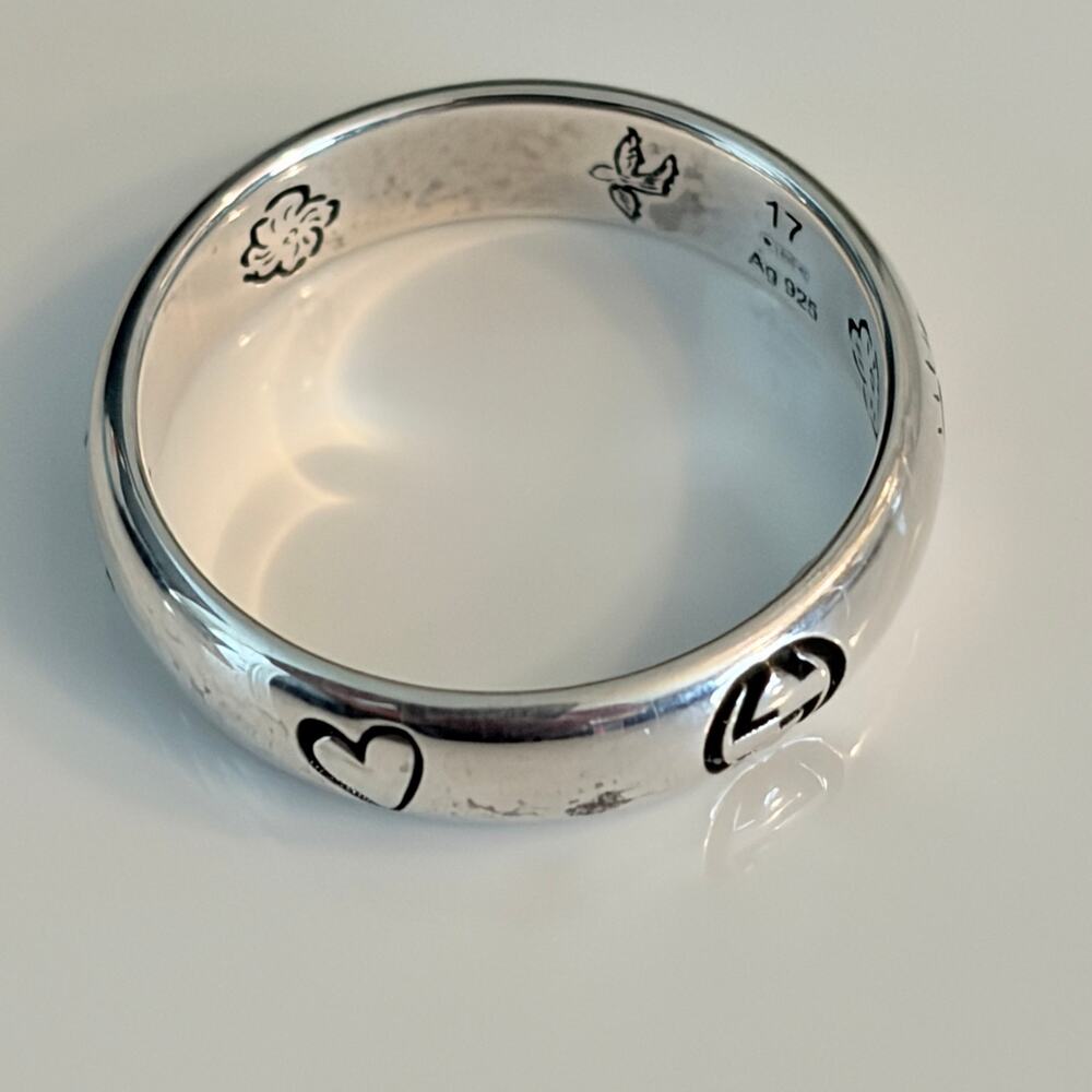 Gucci Blind for Love Sterling Silver Band Ring Italian Sz 17- US 8 New w/Box - Picture 8 of 9